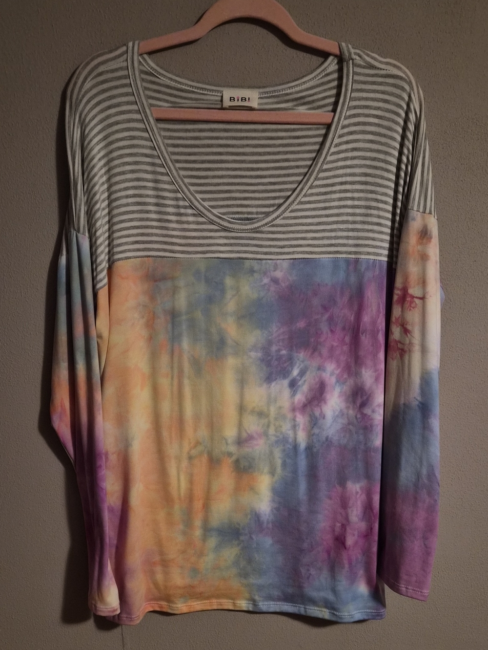Bibi Women's Striped & Tie-Dye Long Sleeve Top - Pastel Multicolor